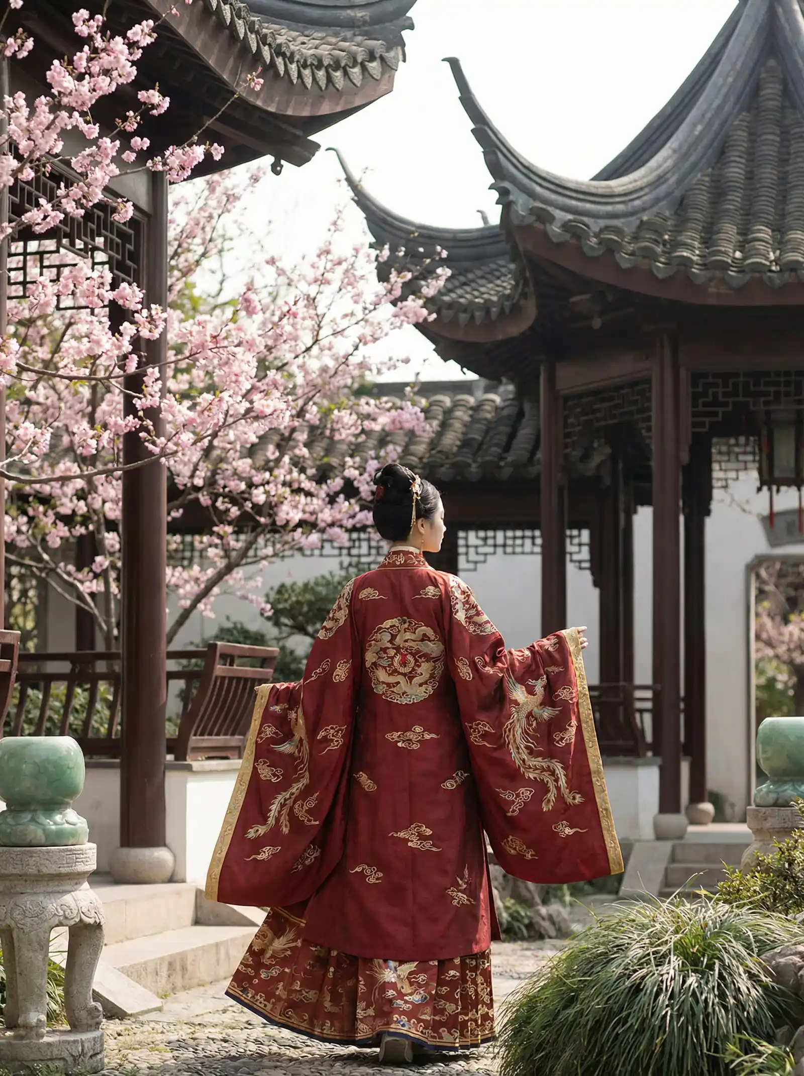 香山圣全集 明制汉服红色凤凰刺绣